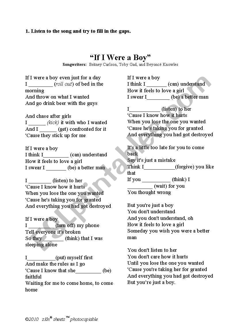 Teaching with songs - If I were a boy