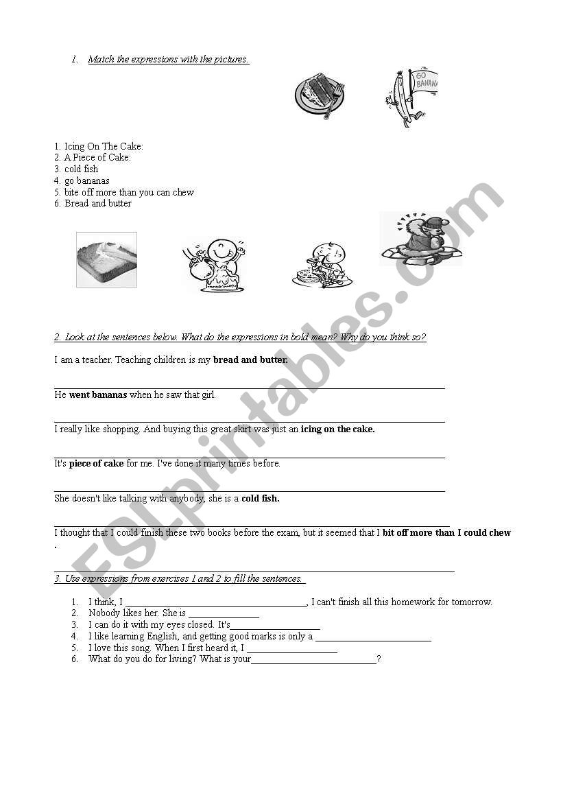 Food Idioms worksheet
