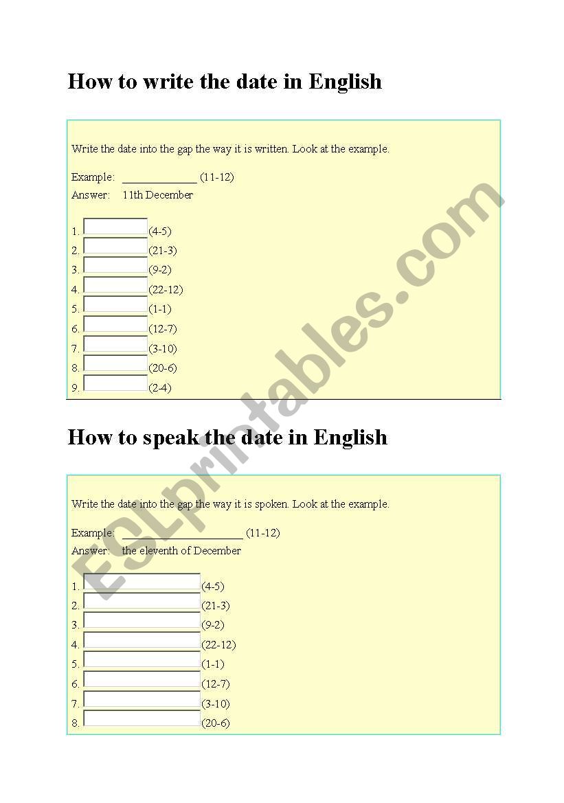 how to write the date in English / how to speak the date in English