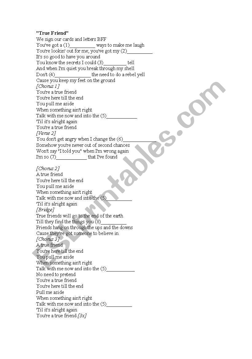 Hanna Montanas two songs worksheet