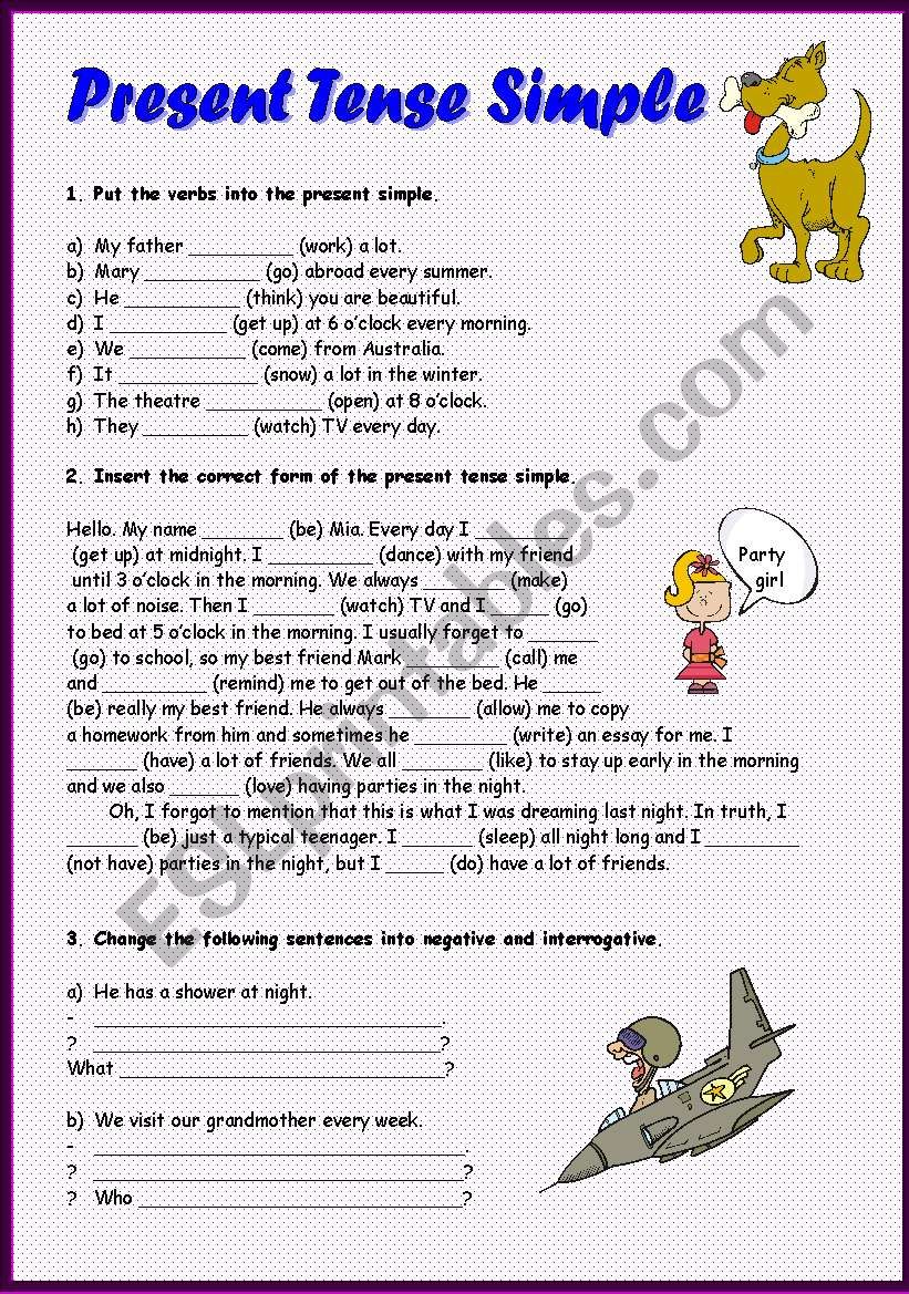 Present Tense Simple, 2 pages worksheet