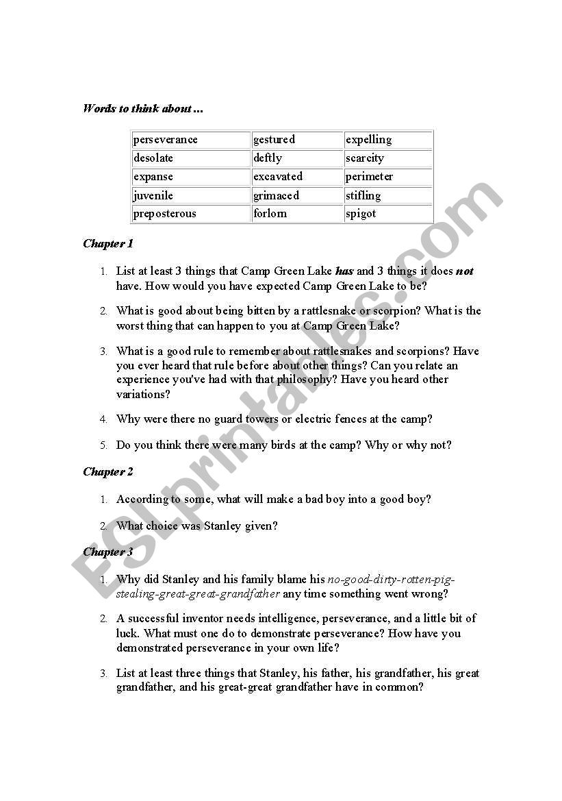 Holes worksheet