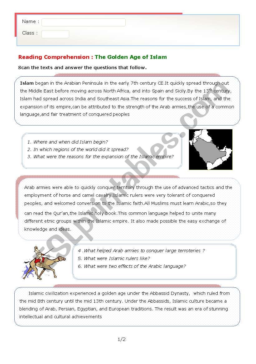 The Golden Age of Islam worksheet