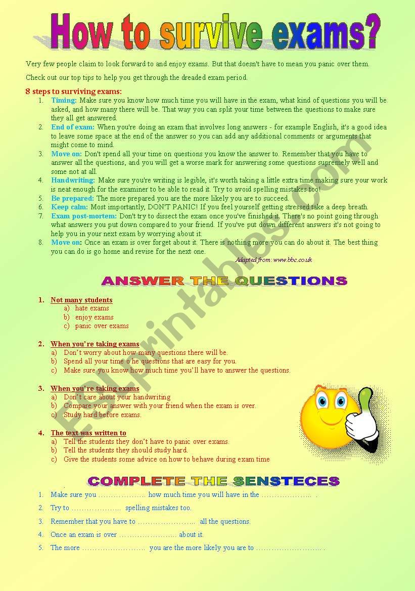 HOW TO SURVIVE EXAMS worksheet