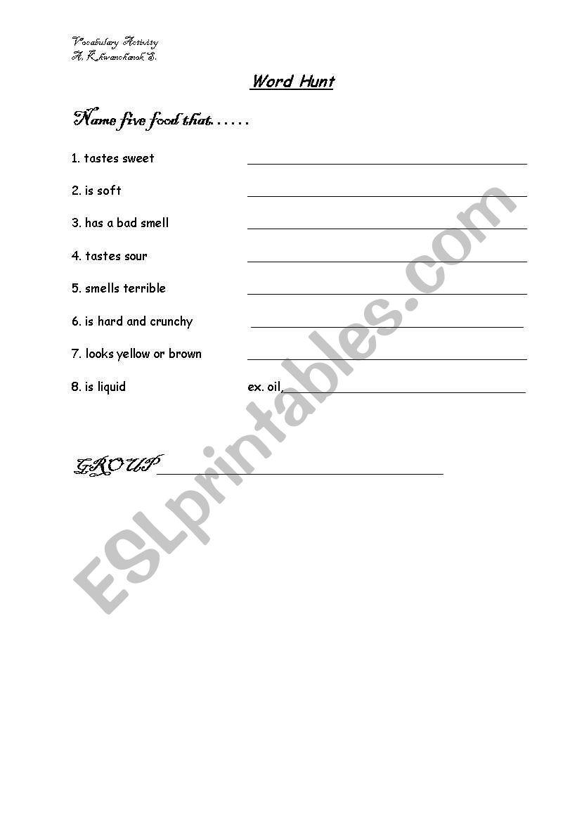 Food Word Hunt worksheet