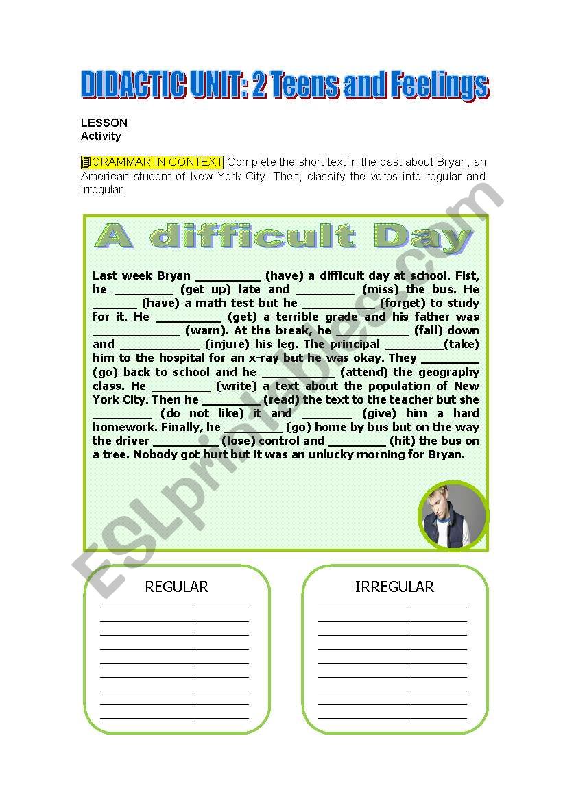 A difficult day worksheet