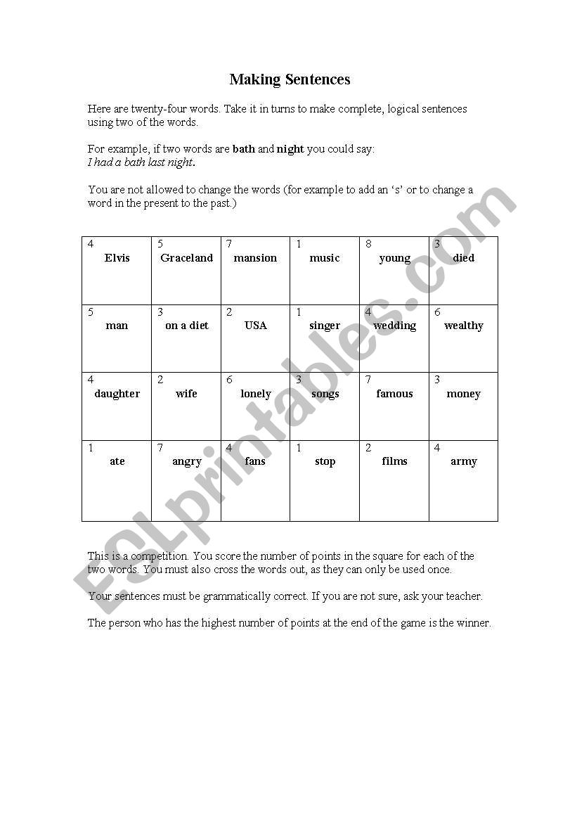 Make a Sentence worksheet