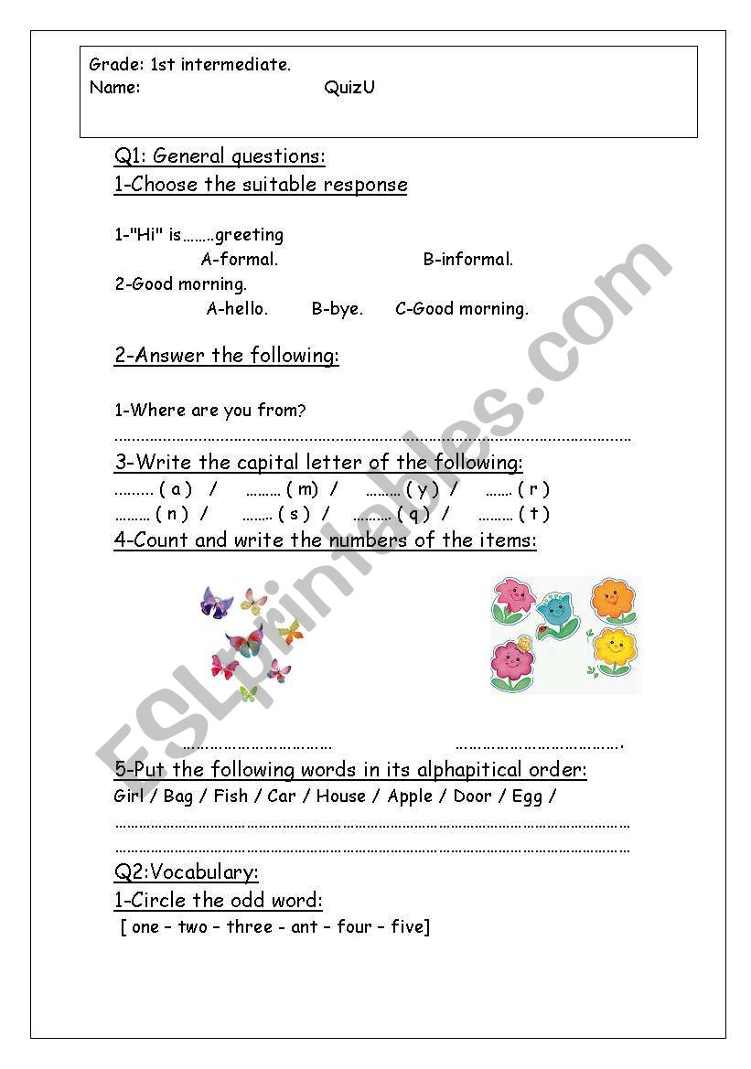 1st intermediate quiz worksheet