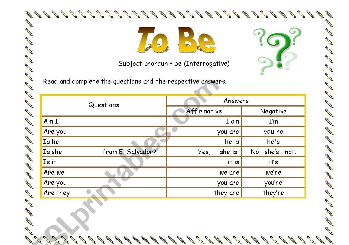 Verb TO BE worksheet