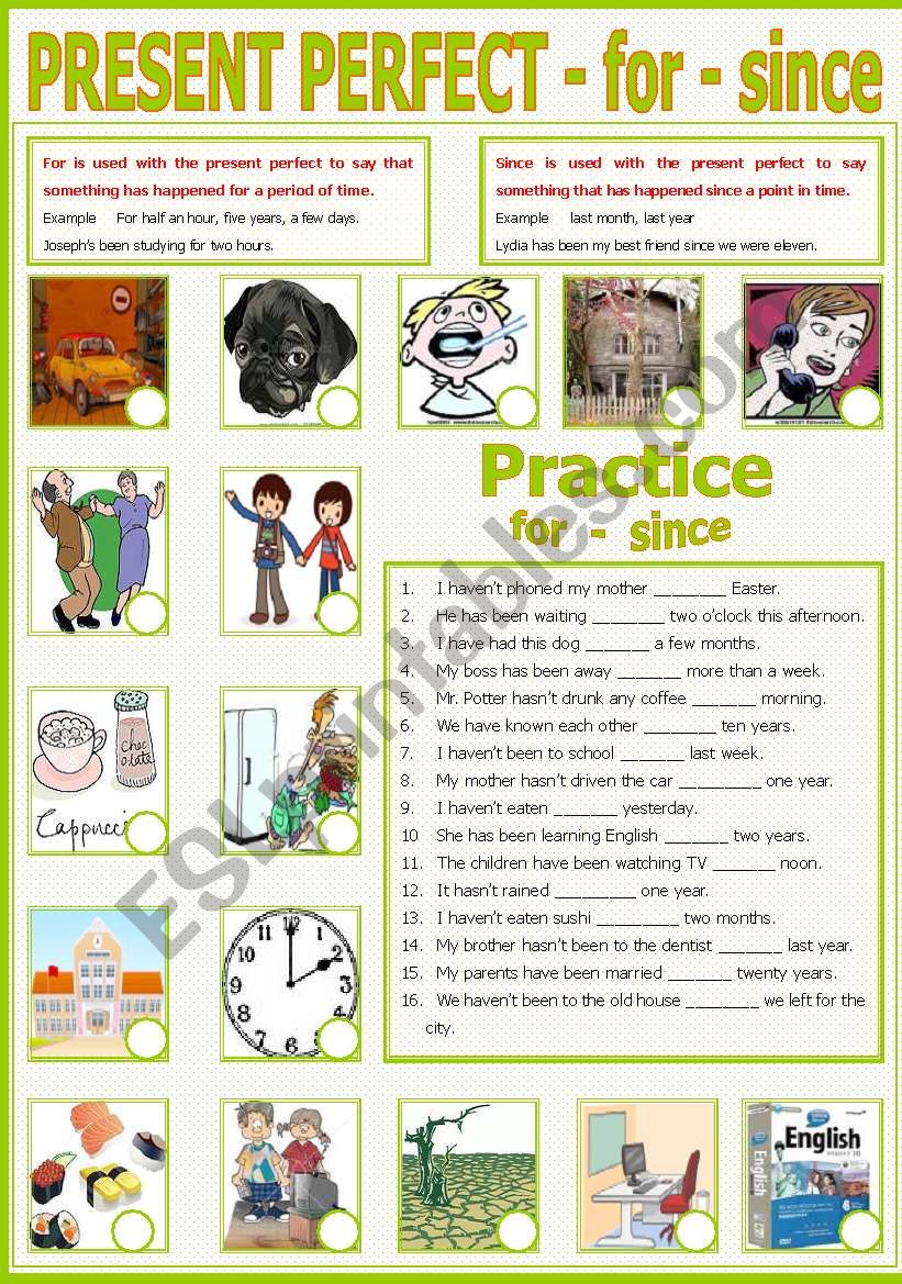 Present Perfect - for - since worksheet