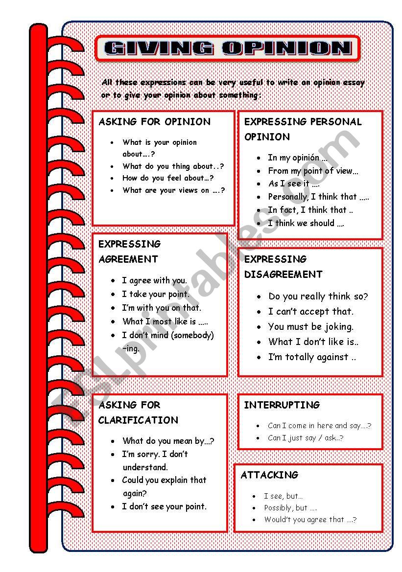 GIVING OPINION worksheet