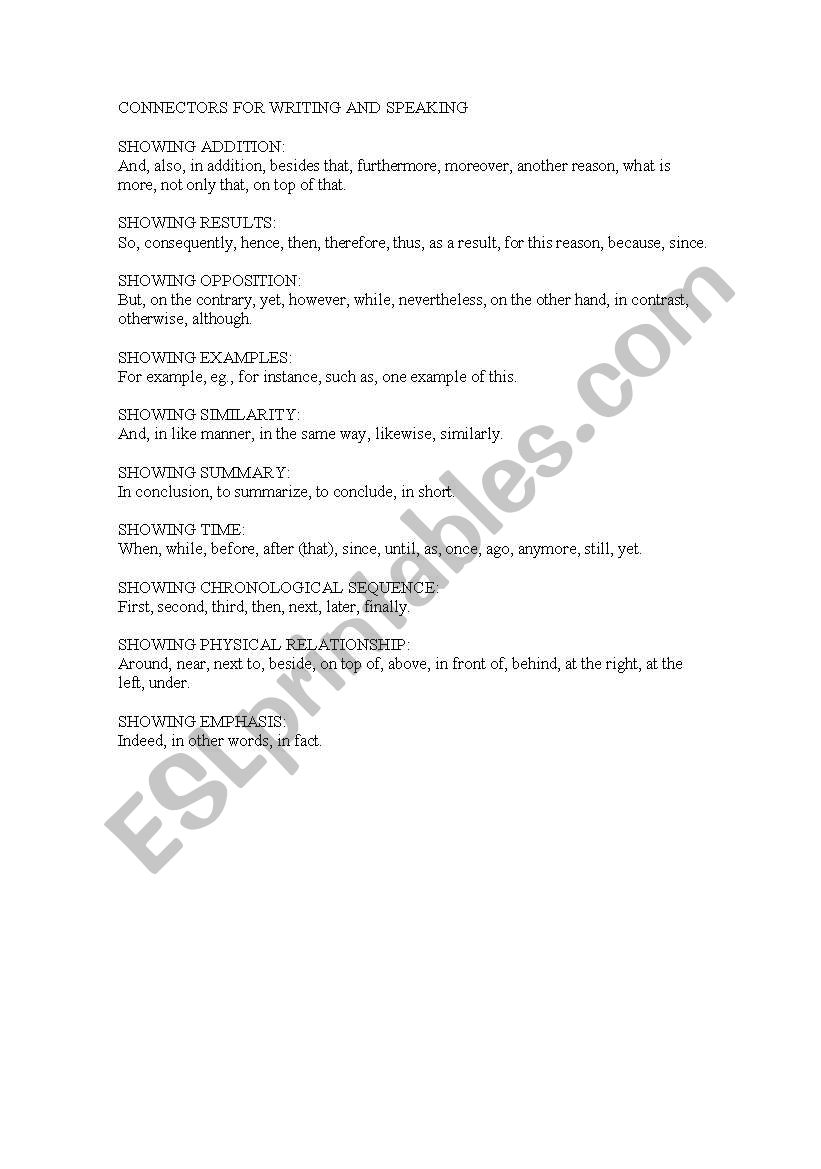 connectors worksheet