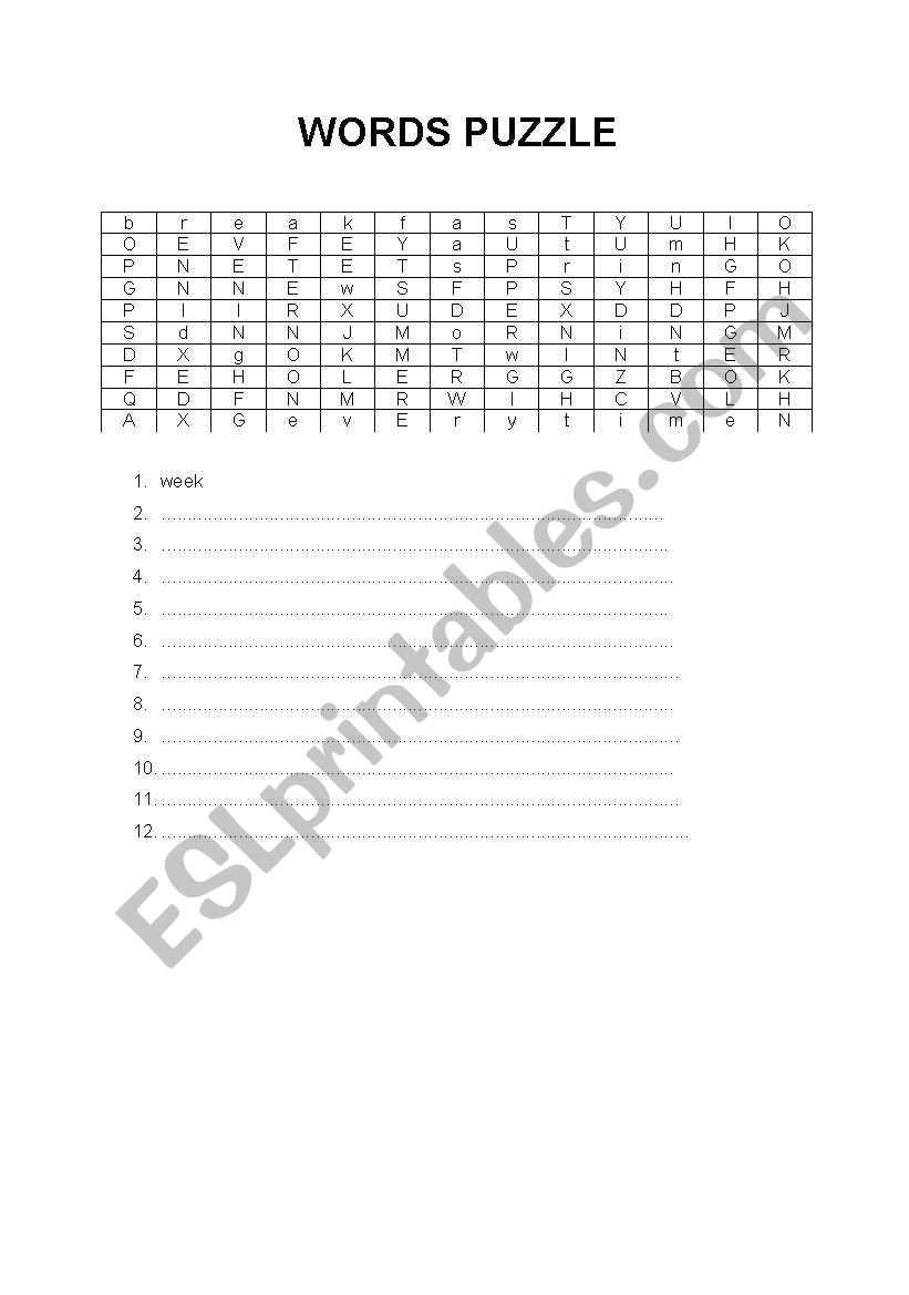 wordpuzzle worksheet