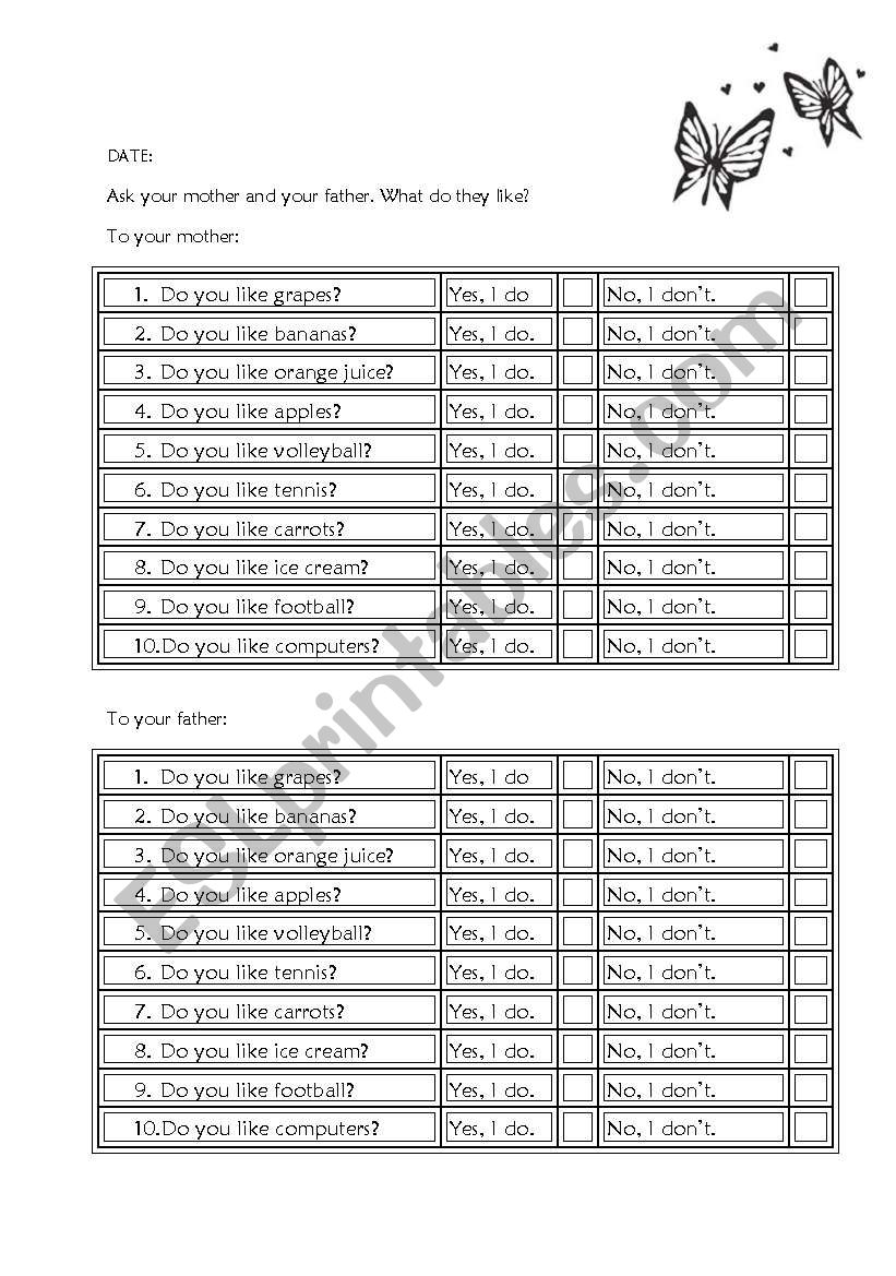 mini survey worksheet