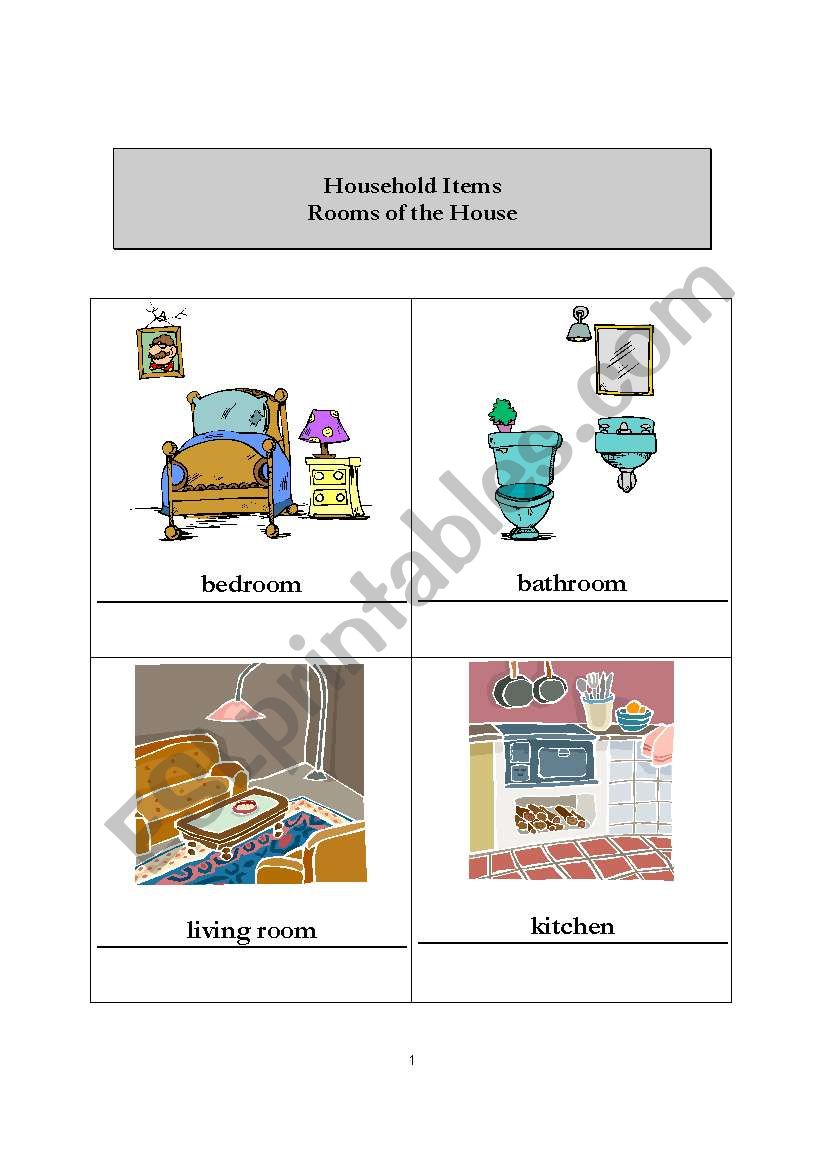 house hold items worksheet