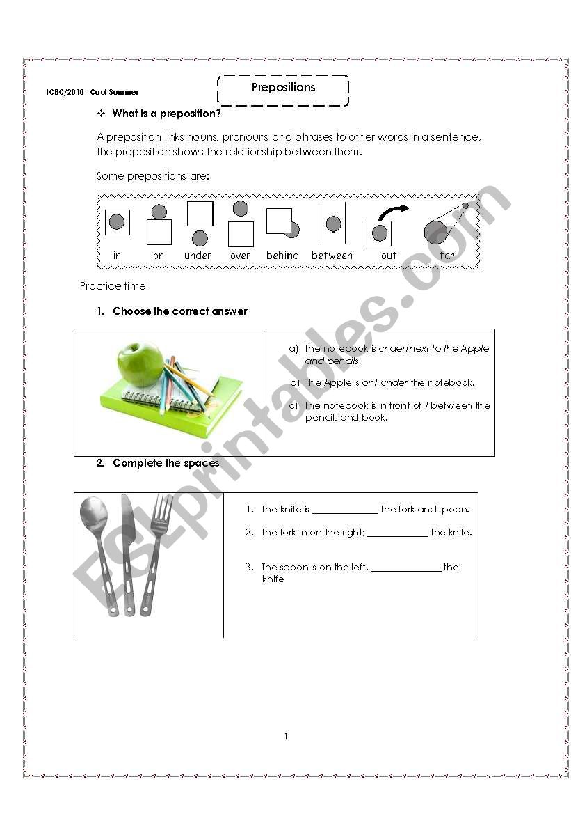 Prepositions worksheet