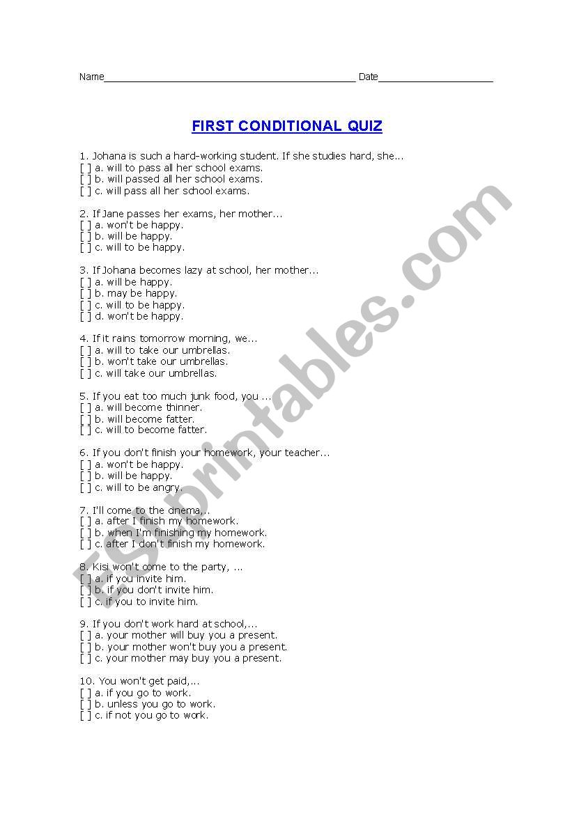 FIRST CONDITIONAL worksheet