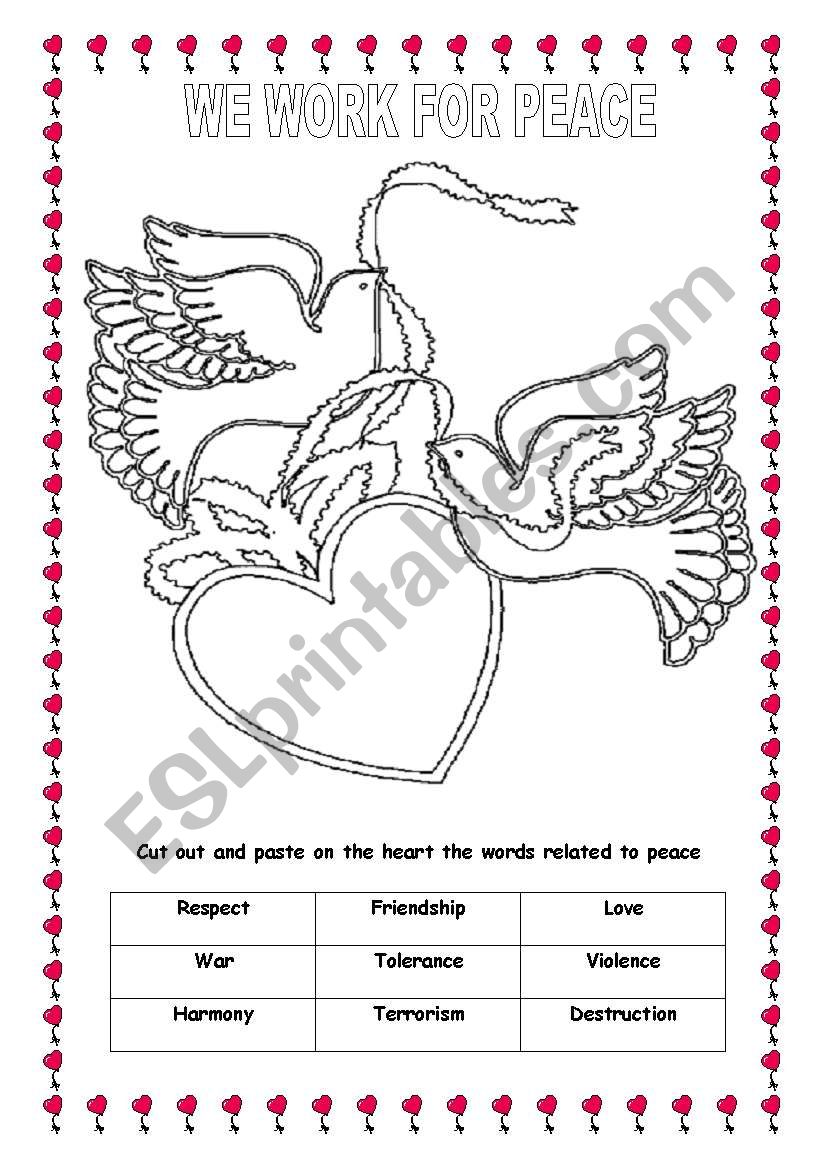we work for peace worksheet