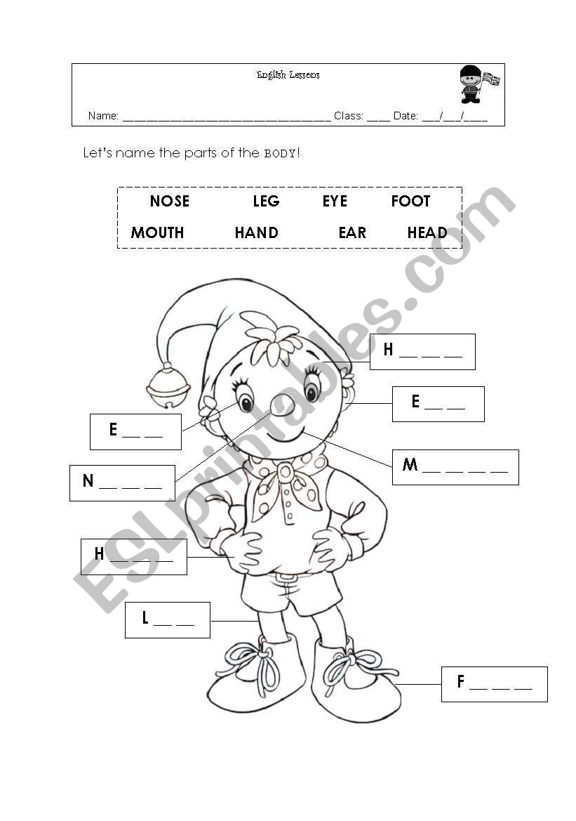 Name the parts of the body worksheet