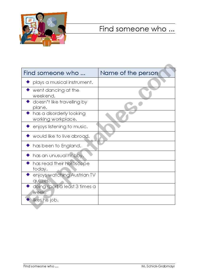 Find someone who... worksheet