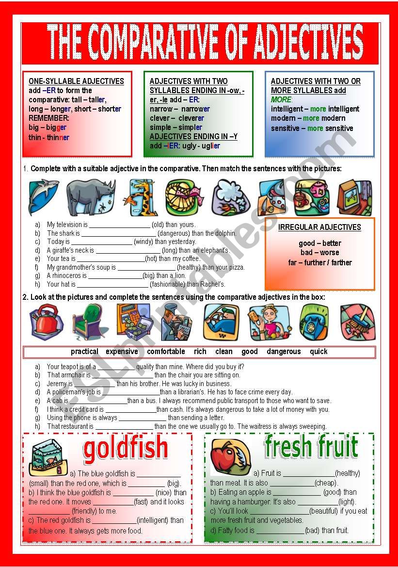 The comparative of adjectives worksheet