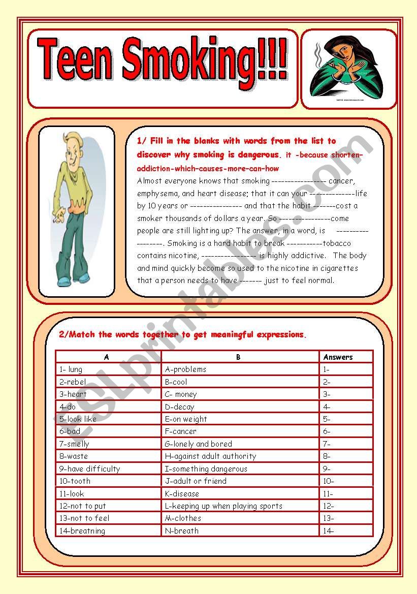 Teen smoking worksheet