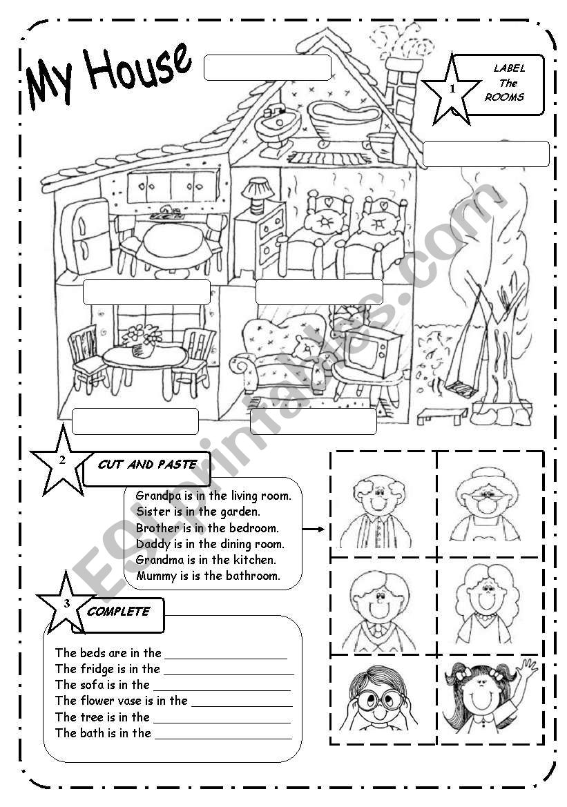 HOUSE and FAMILY - B&W worksheet