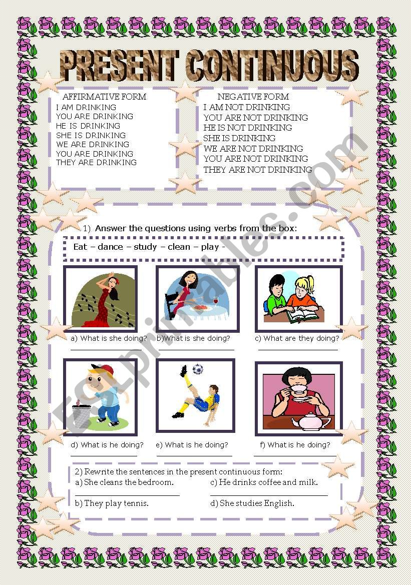 Present continuous worksheet