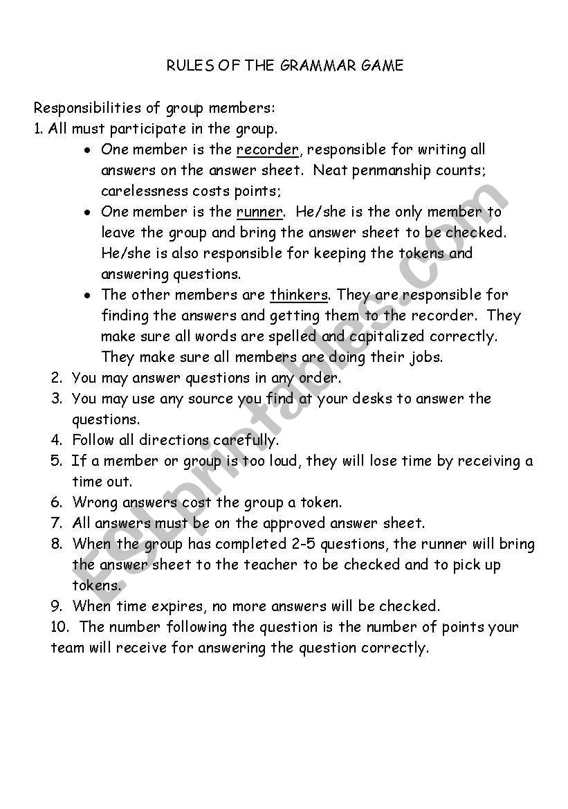 grammar game worksheet