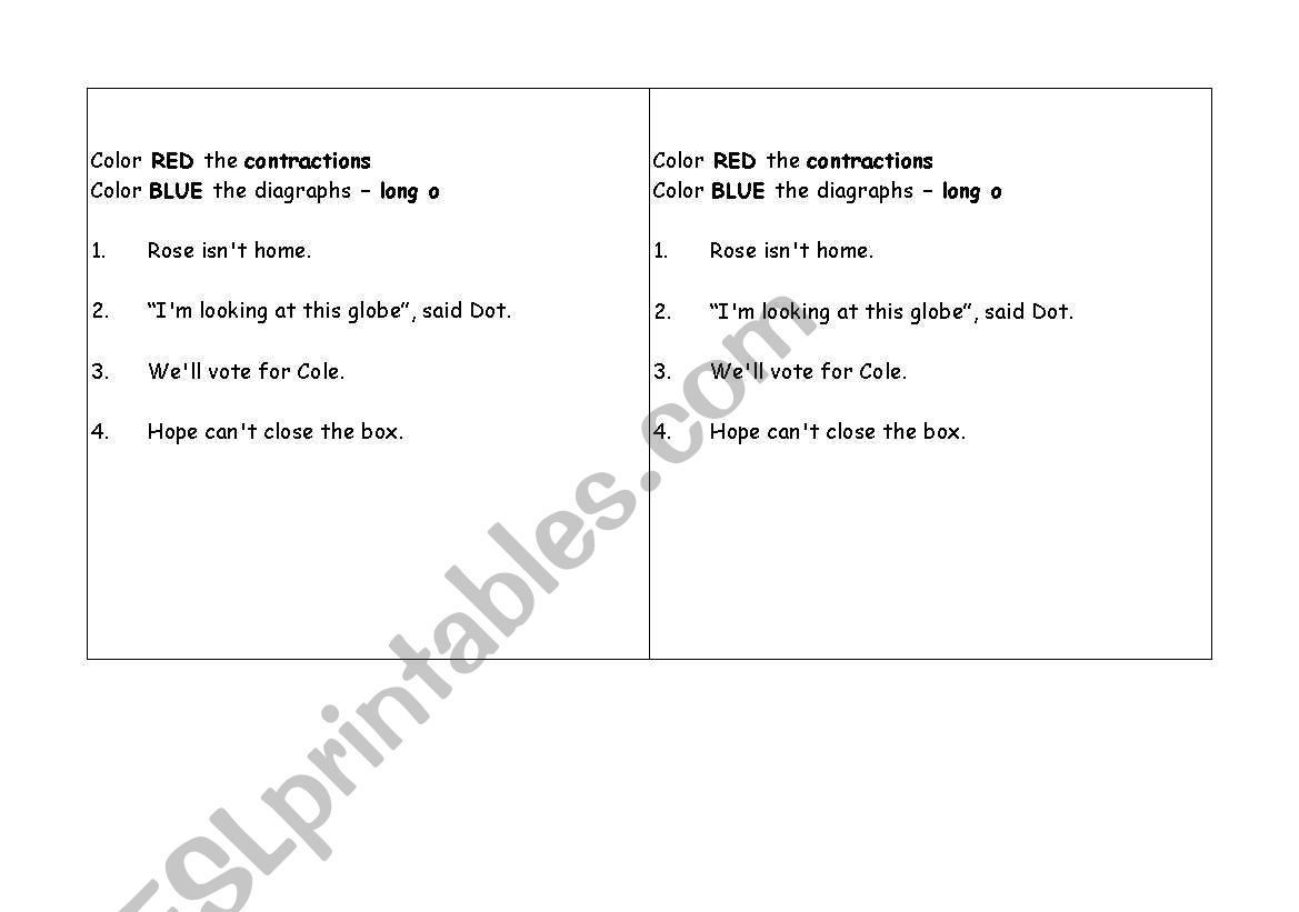 Contractions worksheet