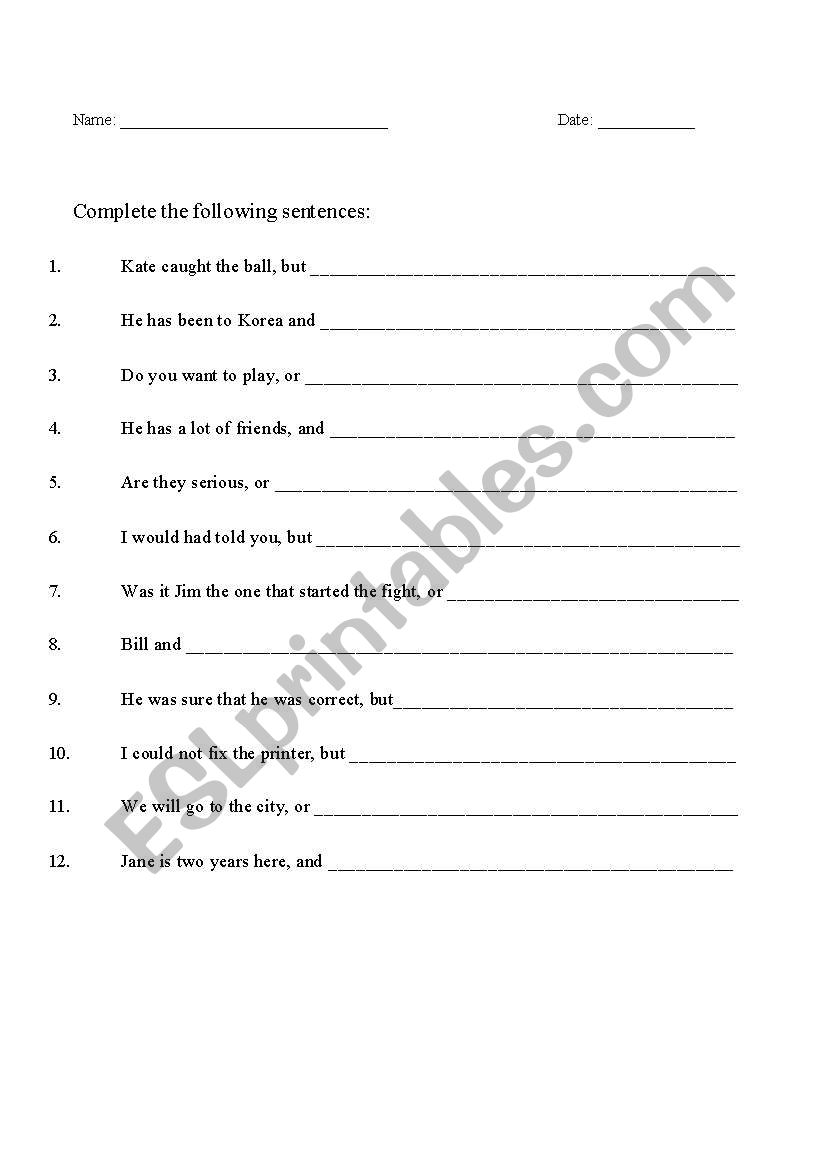 Conjunctions worksheet