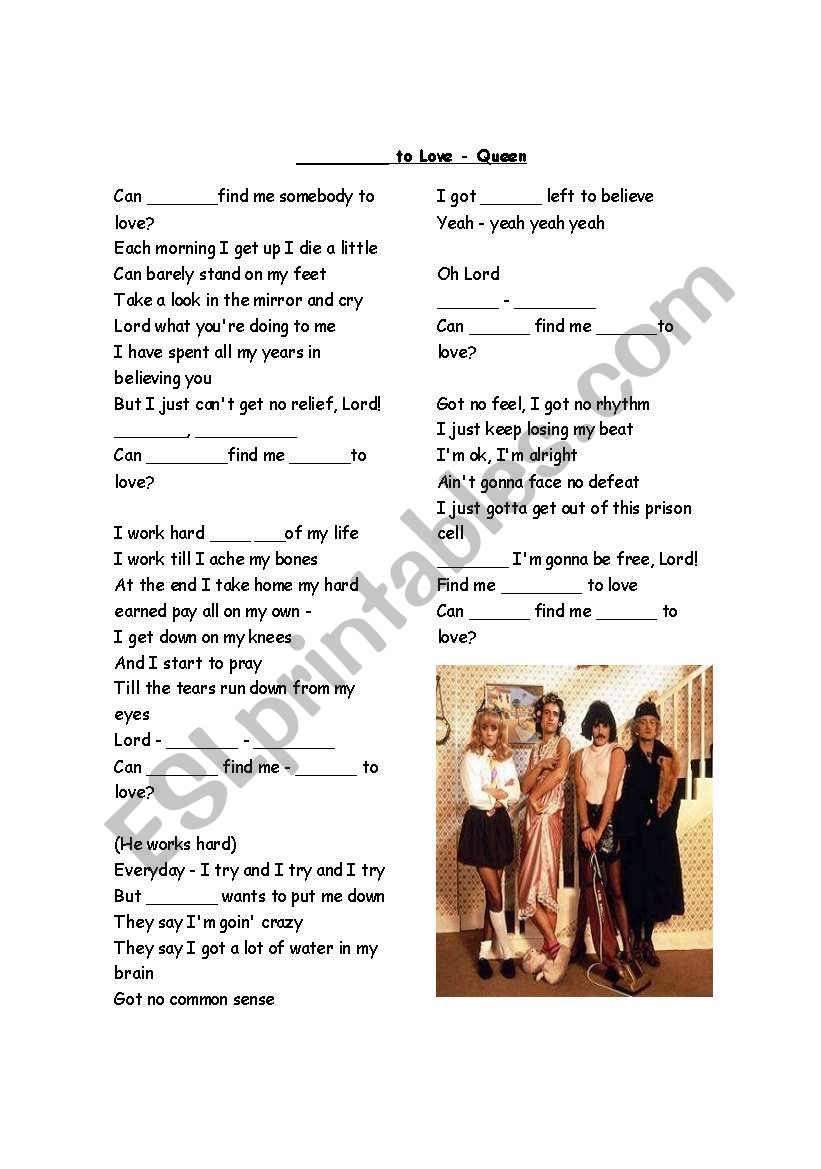 Somebody to Love worksheet