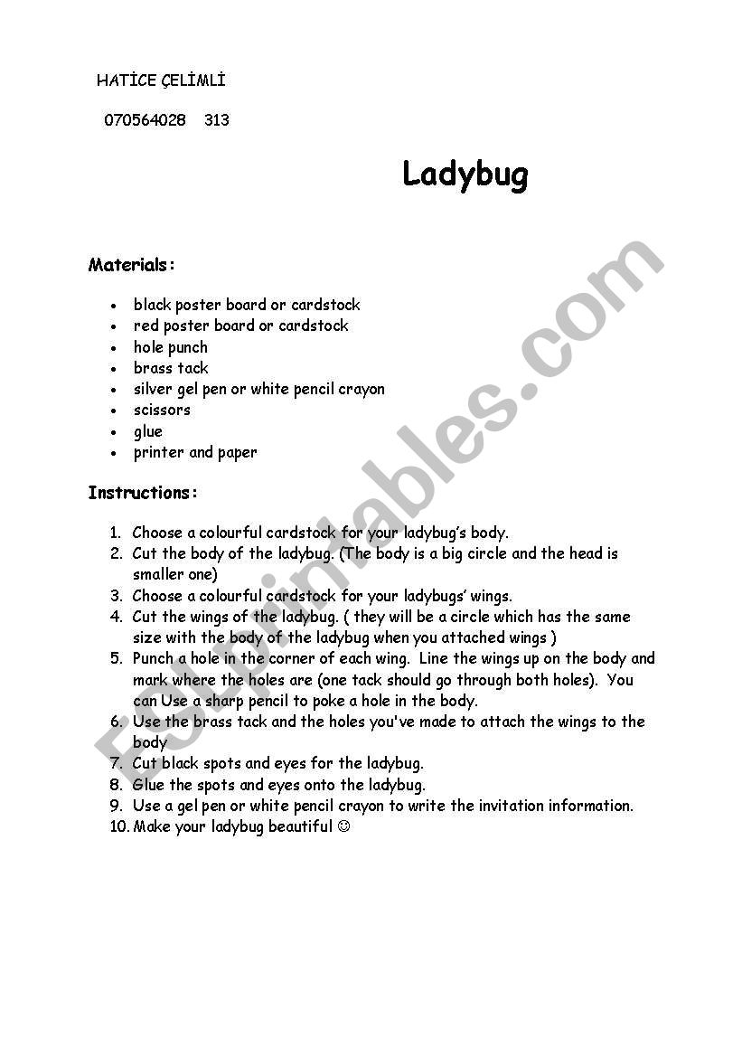 How to make a Paper Ladybug worksheet