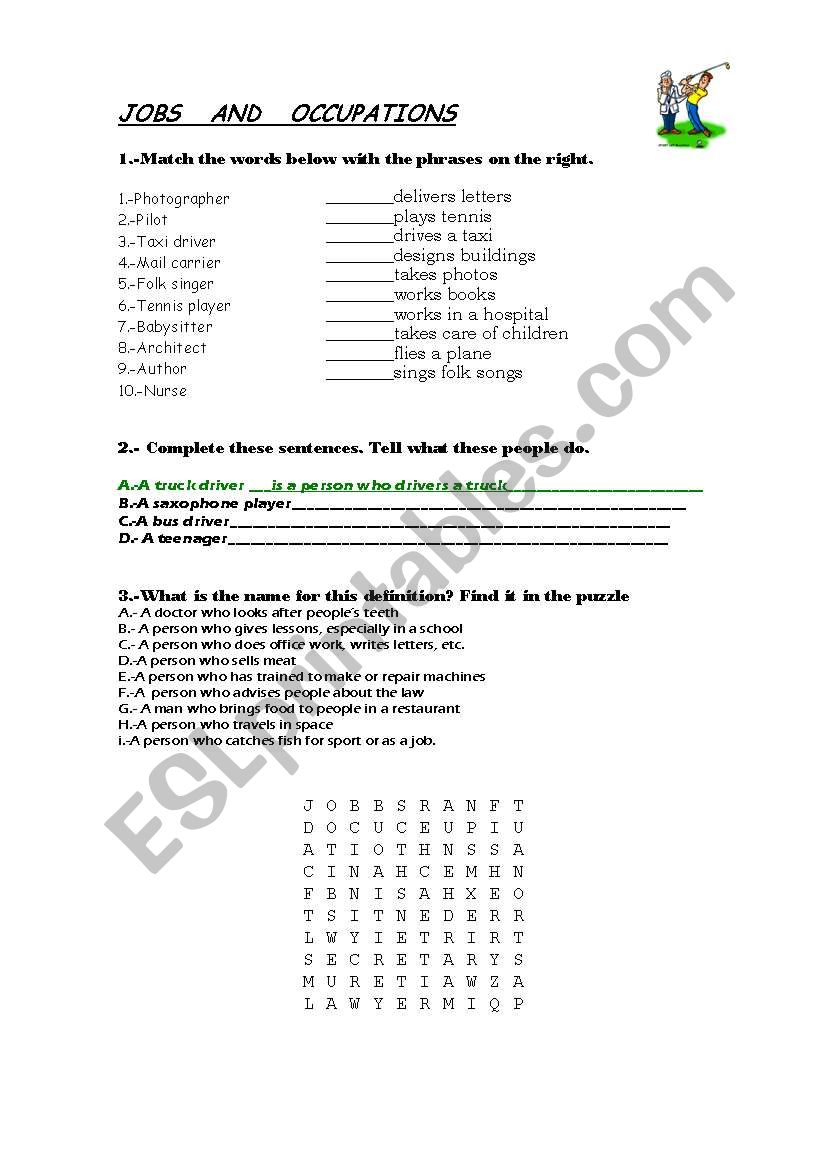 jobs and occupations worksheet