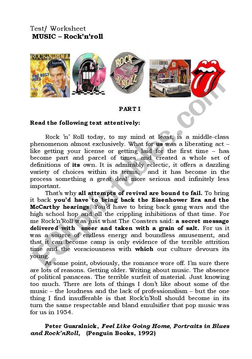 RockÂ´nÂ´Roll - an era worksheet