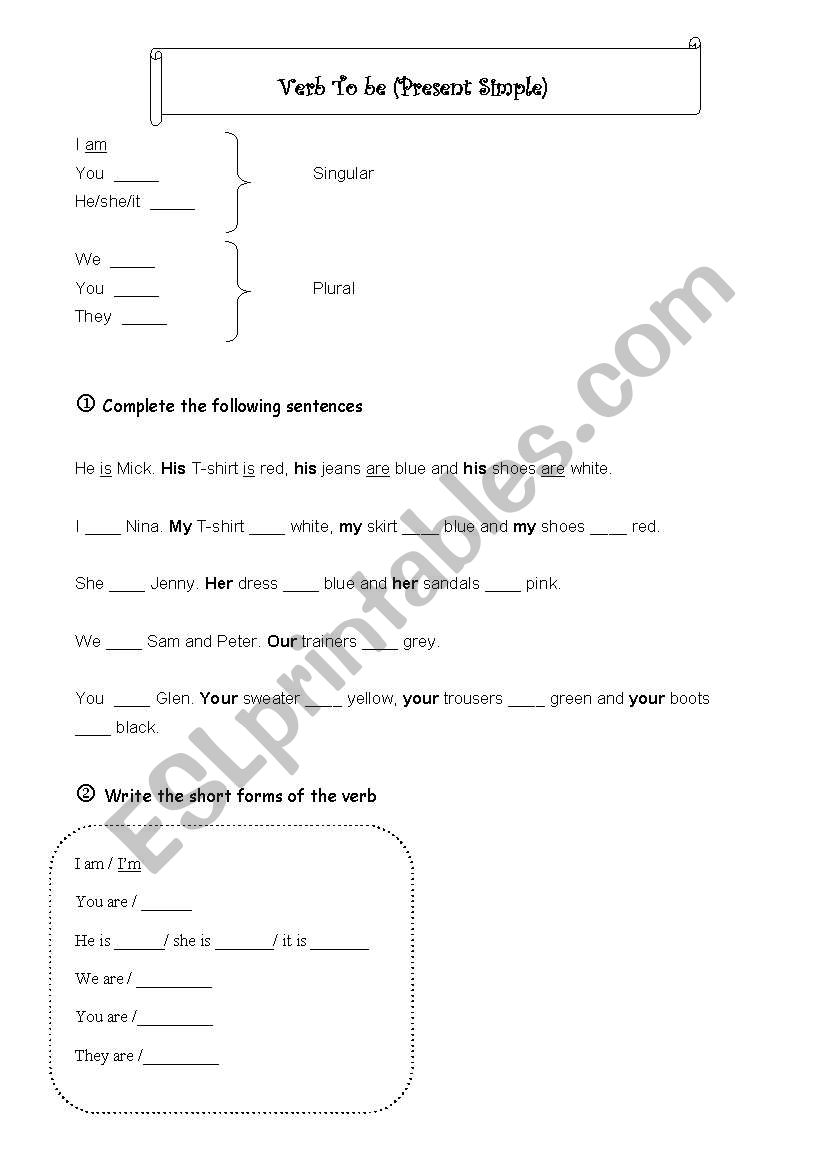 Verb to be worksheet