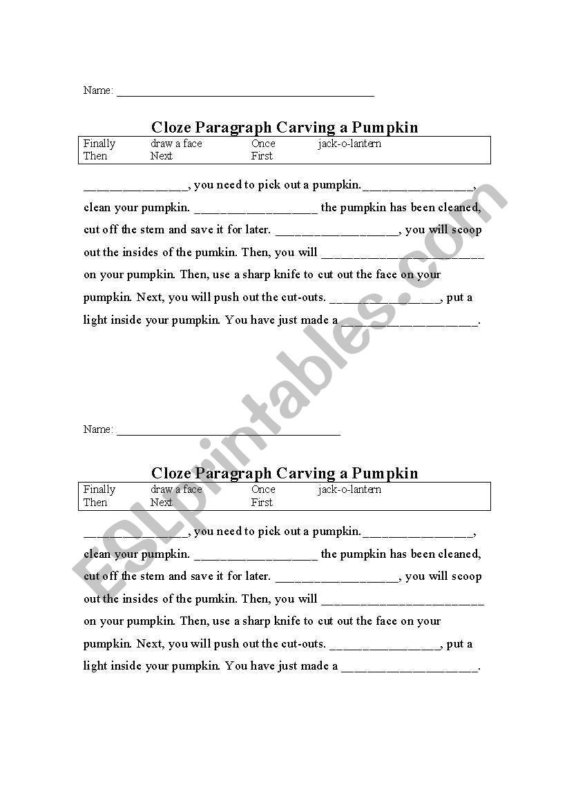 How to Carve a Pumpkin Cloze Activity