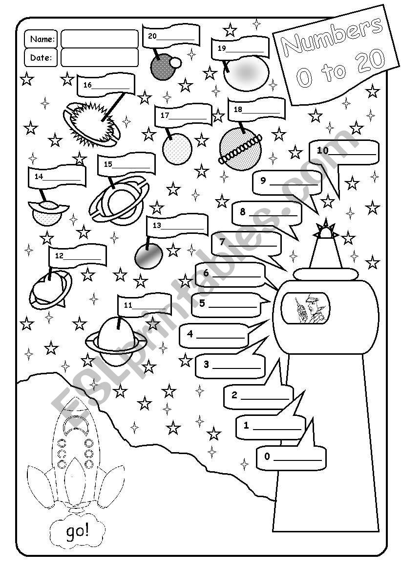 Numbers 0 to 20: count down worksheet