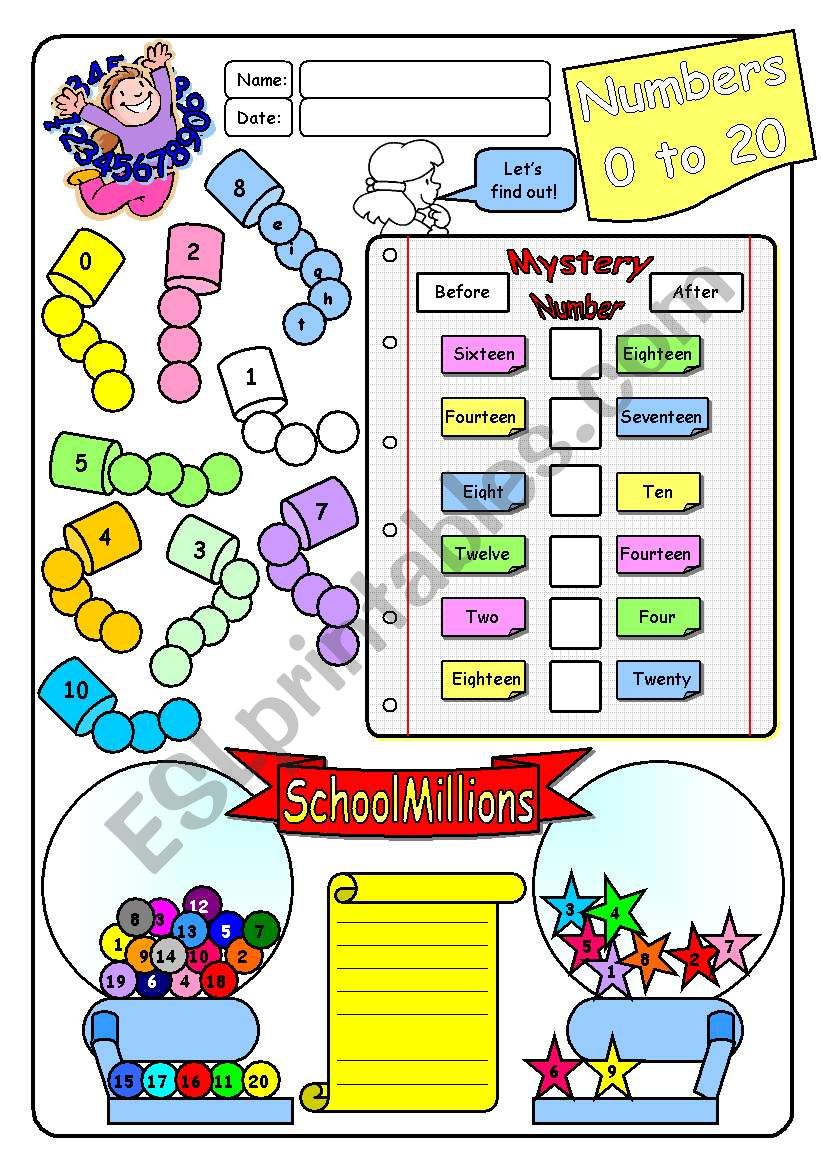 Numbers 0 to 20 worksheet