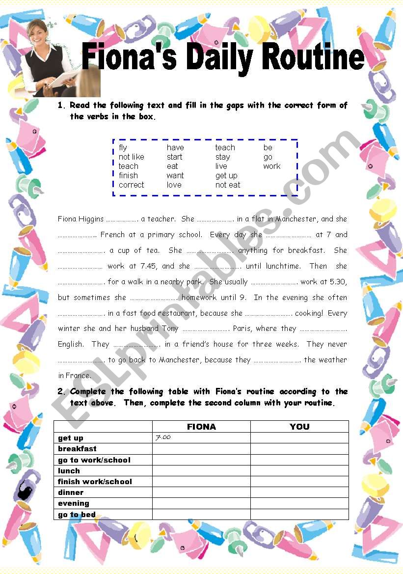 FionaÂ´s Daily Routine - 2 pages