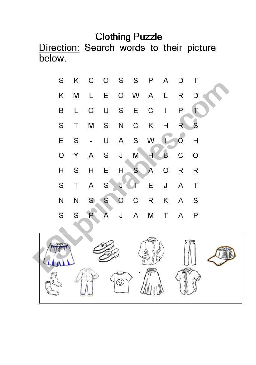 Clothing Puzzle worksheet