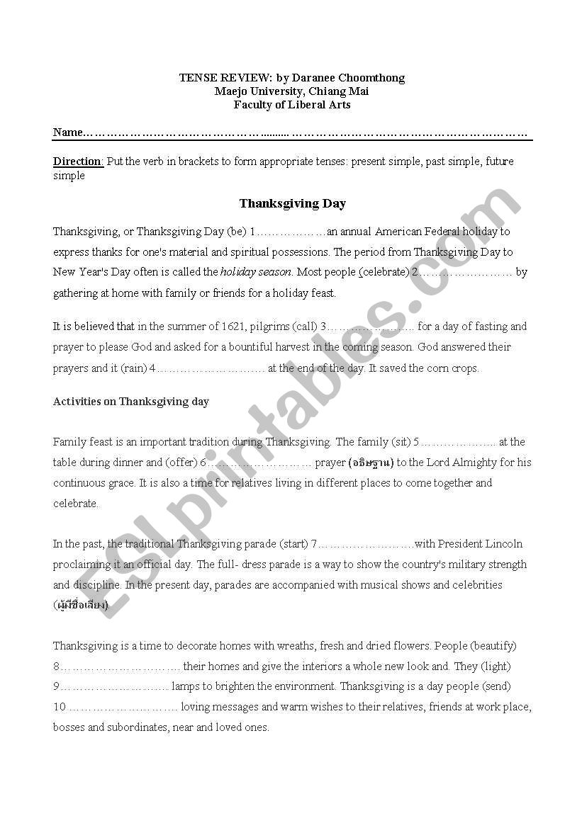 Tense review worksheet