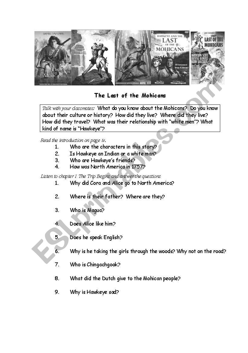 The Last of the Mohicans worksheet