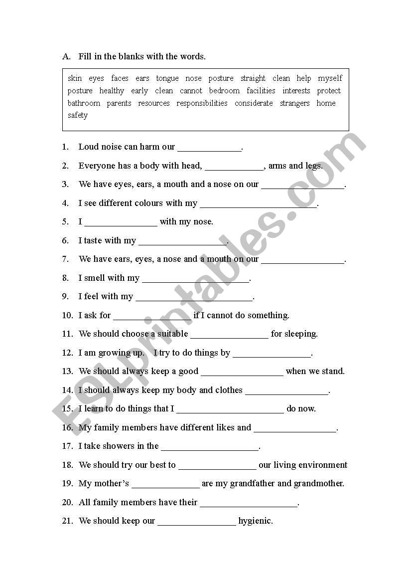 Body worksheet