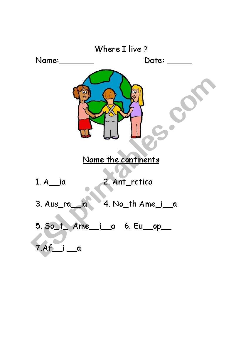 This iworksheets is about names of different continents and vocabulary sentences -Where do you want to go? I want to go to ...