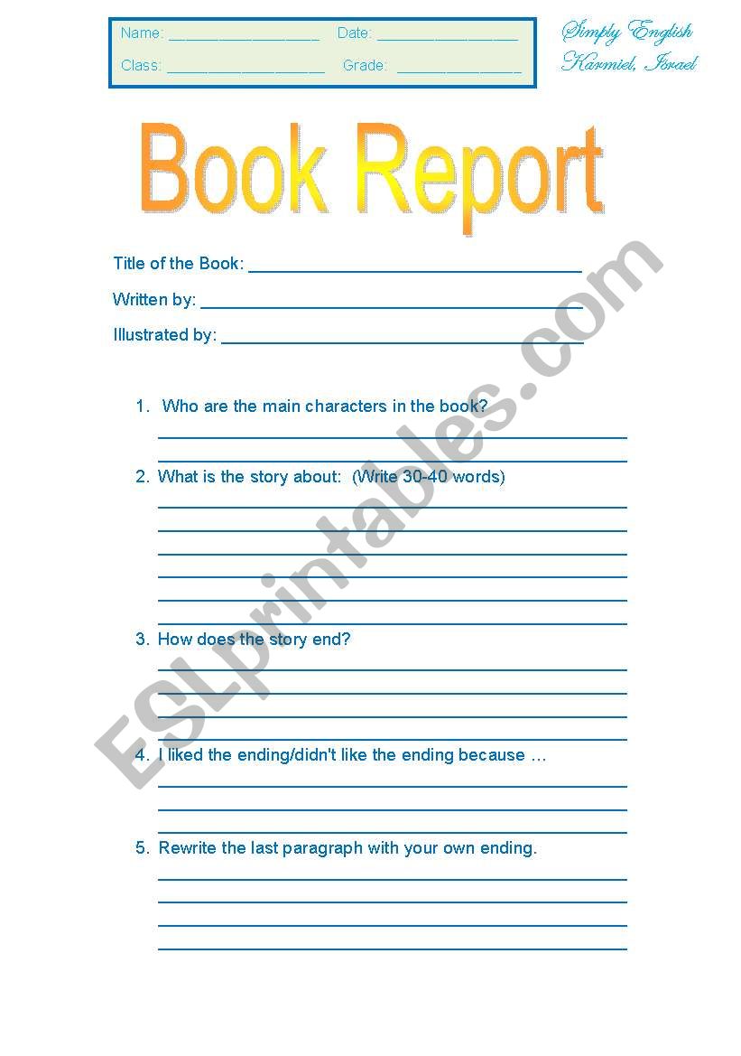 Book Report worksheet