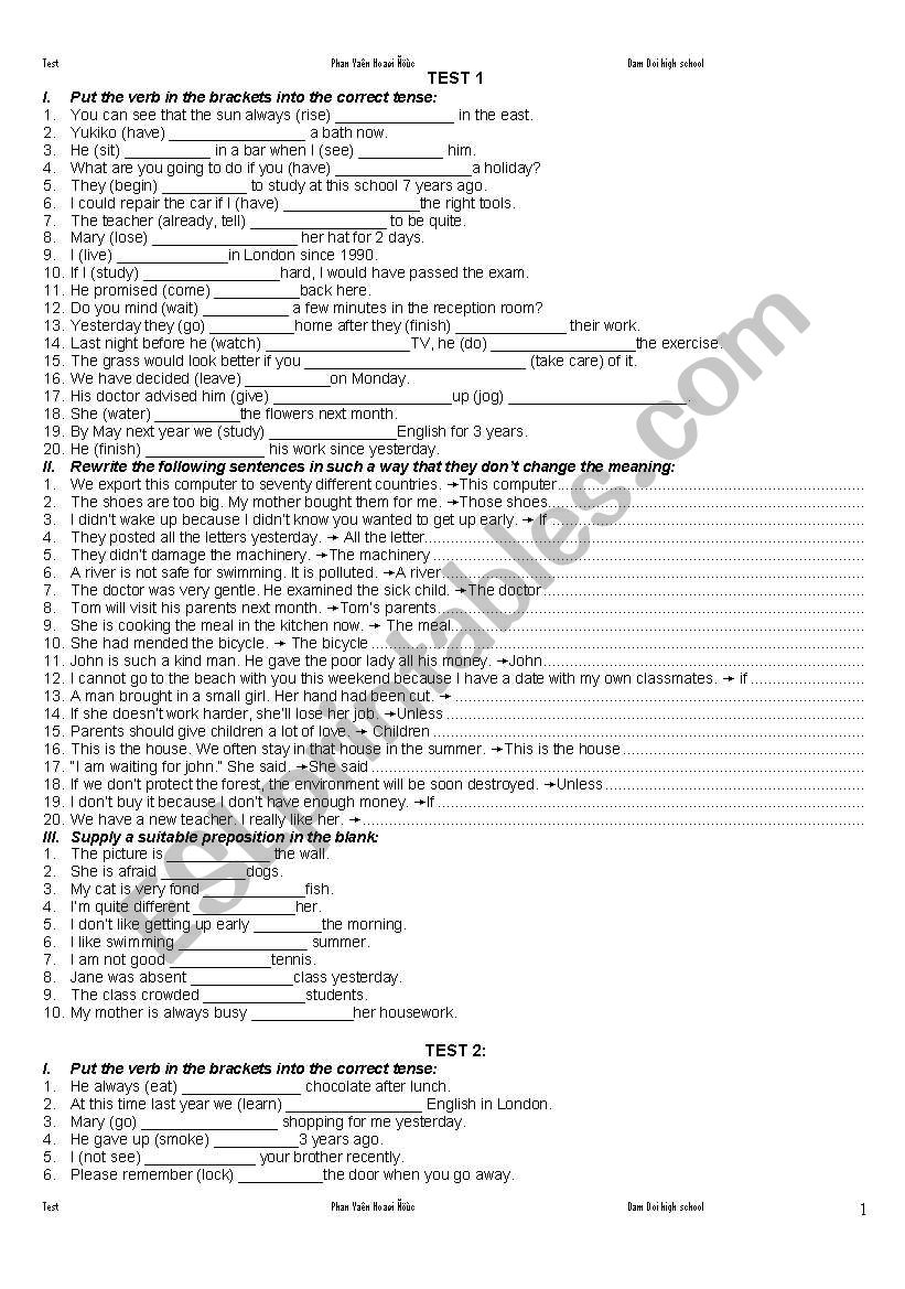 useful test worksheet