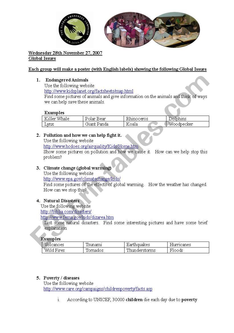 Global Issues worksheet