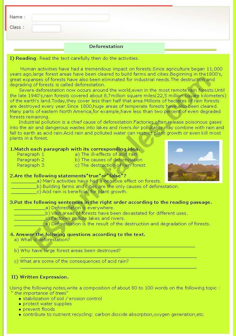 deforestation worksheet