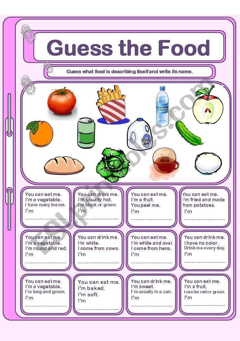 Guess the food worksheet